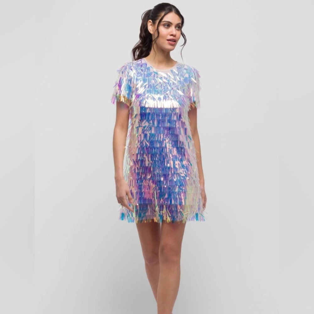 Jaded Rose Kimal Mini T-Shirt Dress In Mermaid Tassel Sequin